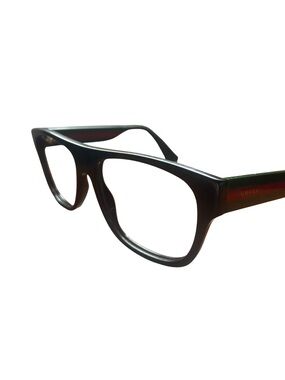 Gucci Black Square Frame Glasses with Subtle Red-Green Temple Accent